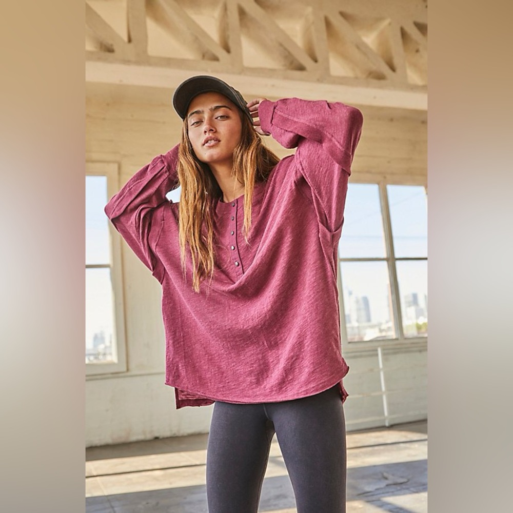Free people one up pink oversized Henley long sleeve size small